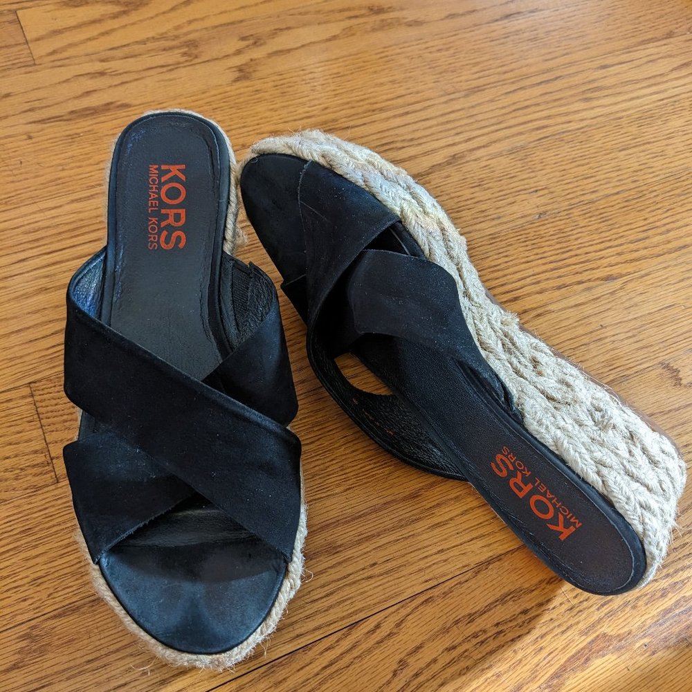 Michael Kors Sandals Size 9 Black Wedge Espadrille Wedge Sandals